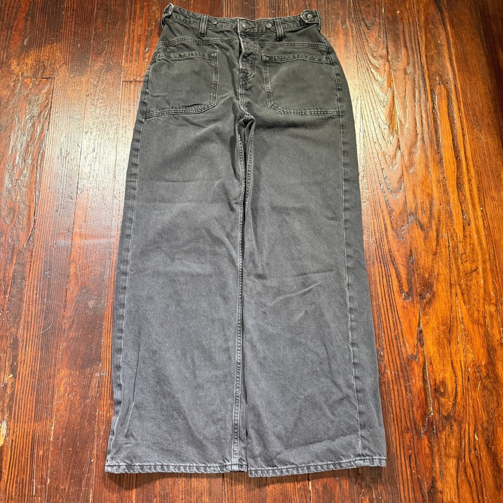 We The Free People Jeans Womens 29 Black Wide Leg Utility Patch Button Fly